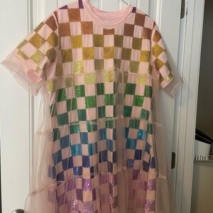 Queen of Sparkles Checkered Lacy Dress Size XL EUC
